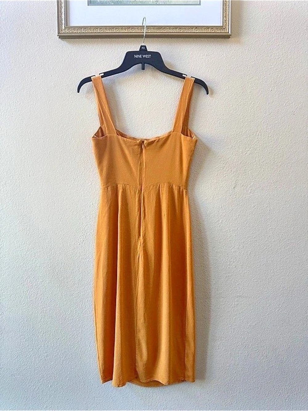 Reformation orange mustard side slit midi dress size 4